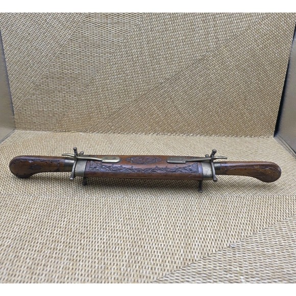 Vintage Decorative Knife And Fork Carving Set Hand Carved Wood Brass Case India - Picture 1 of 16